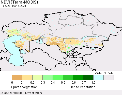 Kazakhstan NDVI (Terra-MODIS) Thematic Map For 2/26/2024 - 3/4/2024