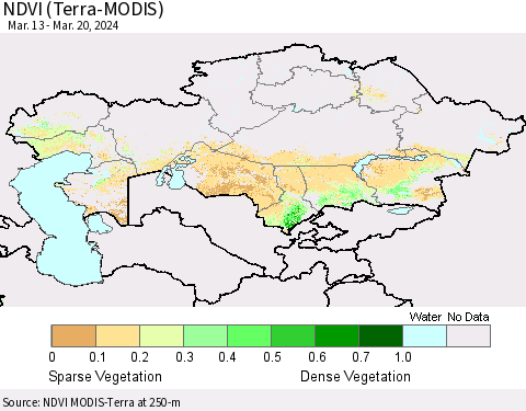 Kazakhstan NDVI (Terra-MODIS) Thematic Map For 3/13/2024 - 3/20/2024