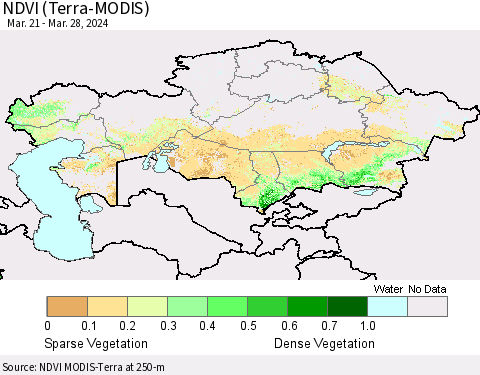 Kazakhstan NDVI (Terra-MODIS) Thematic Map For 3/21/2024 - 3/28/2024