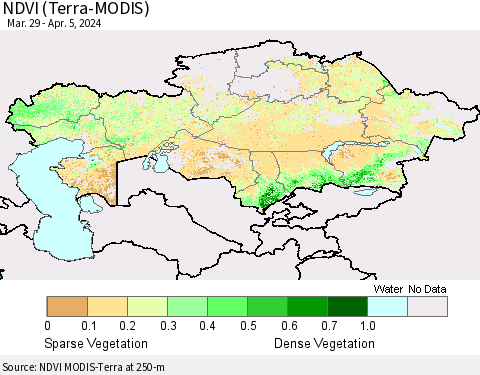 Kazakhstan NDVI (Terra-MODIS) Thematic Map For 3/29/2024 - 4/5/2024