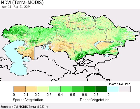 Kazakhstan NDVI (Terra-MODIS) Thematic Map For 4/14/2024 - 4/21/2024