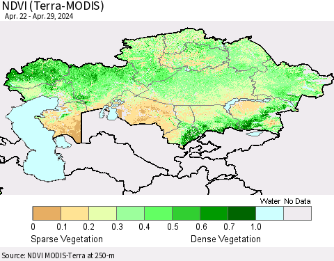 Kazakhstan NDVI (Terra-MODIS) Thematic Map For 4/22/2024 - 4/29/2024