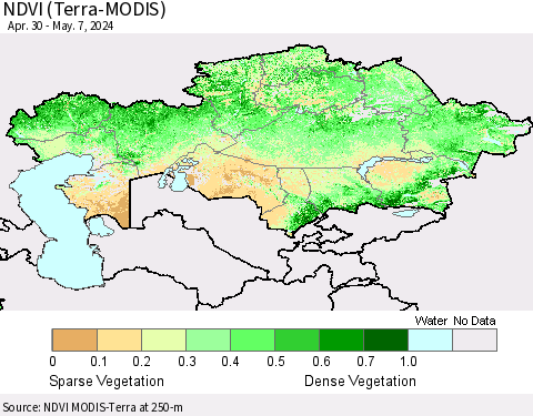 Kazakhstan NDVI (Terra-MODIS) Thematic Map For 4/30/2024 - 5/7/2024