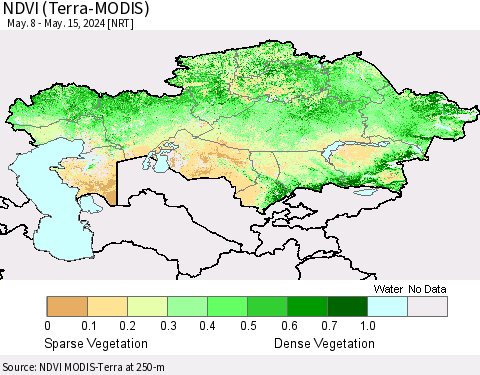 Kazakhstan NDVI (Terra-MODIS) Thematic Map For 5/8/2024 - 5/15/2024