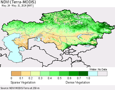 Kazakhstan NDVI (Terra-MODIS) Thematic Map For 5/24/2024 - 5/31/2024