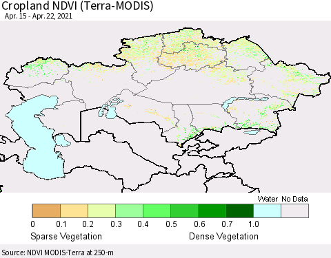 Kazakhstan Cropland NDVI (Terra-MODIS) Thematic Map For 4/15/2021 - 4/22/2021