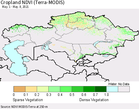 Kazakhstan Cropland NDVI (Terra-MODIS) Thematic Map For 5/1/2021 - 5/8/2021