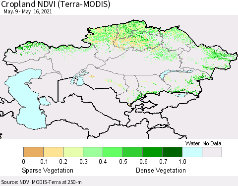 Kazakhstan Cropland NDVI (Terra-MODIS) Thematic Map For 5/9/2021 - 5/16/2021