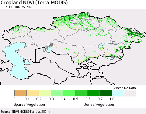 Kazakhstan Cropland NDVI (Terra-MODIS) Thematic Map For 6/18/2021 - 6/25/2021