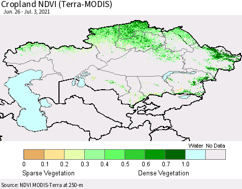 Kazakhstan Cropland NDVI (Terra-MODIS) Thematic Map For 6/26/2021 - 7/3/2021