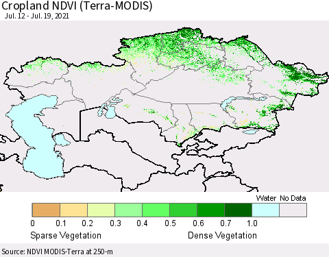 Kazakhstan Cropland NDVI (Terra-MODIS) Thematic Map For 7/12/2021 - 7/19/2021