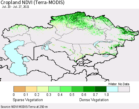 Kazakhstan Cropland NDVI (Terra-MODIS) Thematic Map For 7/20/2021 - 7/27/2021