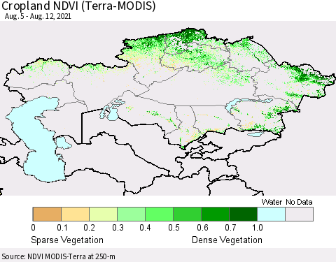 Kazakhstan Cropland NDVI (Terra-MODIS) Thematic Map For 8/5/2021 - 8/12/2021