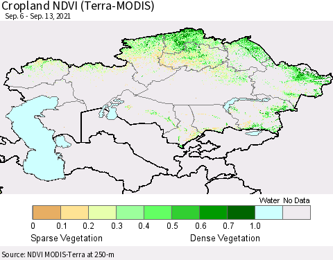 Kazakhstan Cropland NDVI (Terra-MODIS) Thematic Map For 9/6/2021 - 9/13/2021