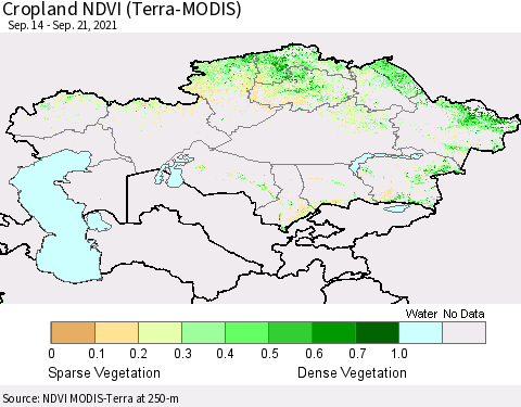 Kazakhstan Cropland NDVI (Terra-MODIS) Thematic Map For 9/14/2021 - 9/21/2021