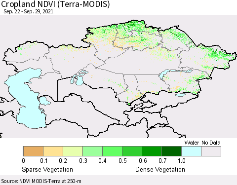 Kazakhstan Cropland NDVI (Terra-MODIS) Thematic Map For 9/22/2021 - 9/29/2021