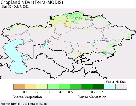 Kazakhstan Cropland NDVI (Terra-MODIS) Thematic Map For 9/30/2021 - 10/7/2021