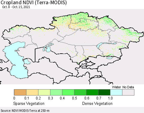Kazakhstan Cropland NDVI (Terra-MODIS) Thematic Map For 10/8/2021 - 10/15/2021