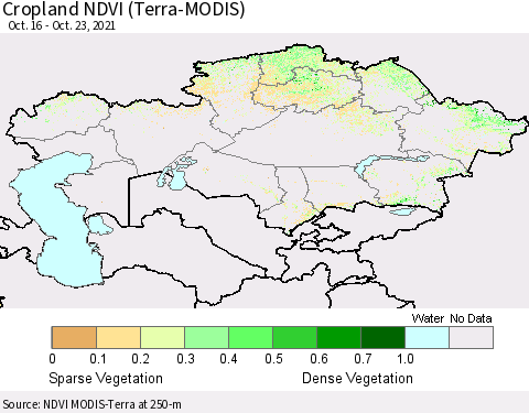 Kazakhstan Cropland NDVI (Terra-MODIS) Thematic Map For 10/16/2021 - 10/23/2021