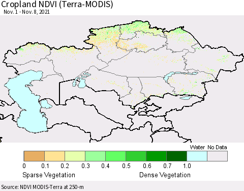 Kazakhstan Cropland NDVI (Terra-MODIS) Thematic Map For 11/1/2021 - 11/8/2021