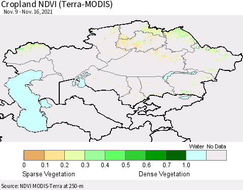 Kazakhstan Cropland NDVI (Terra-MODIS) Thematic Map For 11/9/2021 - 11/16/2021