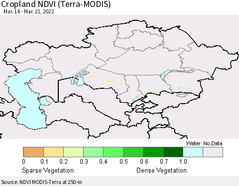 Kazakhstan Cropland NDVI (Terra-MODIS) Thematic Map For 3/14/2022 - 3/21/2022