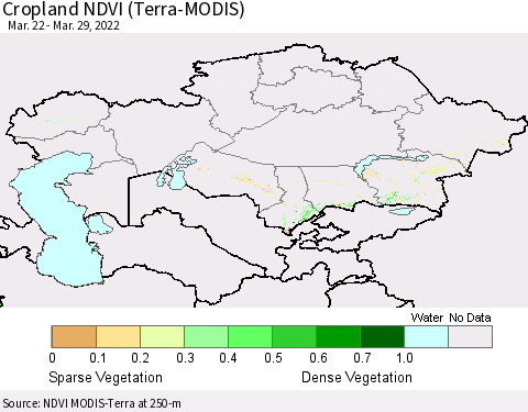 Kazakhstan Cropland NDVI (Terra-MODIS) Thematic Map For 3/22/2022 - 3/29/2022