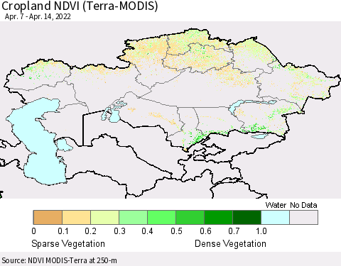 Kazakhstan Cropland NDVI (Terra-MODIS) Thematic Map For 4/7/2022 - 4/14/2022