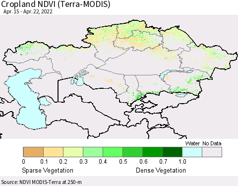 Kazakhstan Cropland NDVI (Terra-MODIS) Thematic Map For 4/15/2022 - 4/22/2022