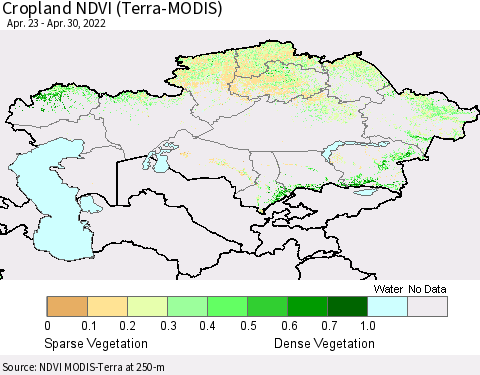 Kazakhstan Cropland NDVI (Terra-MODIS) Thematic Map For 4/23/2022 - 4/30/2022