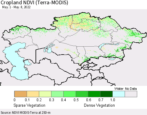 Kazakhstan Cropland NDVI (Terra-MODIS) Thematic Map For 5/1/2022 - 5/8/2022