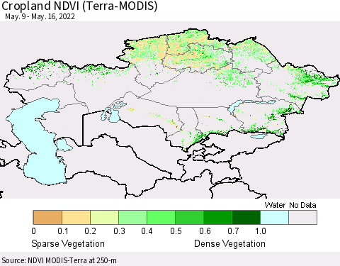 Kazakhstan Cropland NDVI (Terra-MODIS) Thematic Map For 5/9/2022 - 5/16/2022