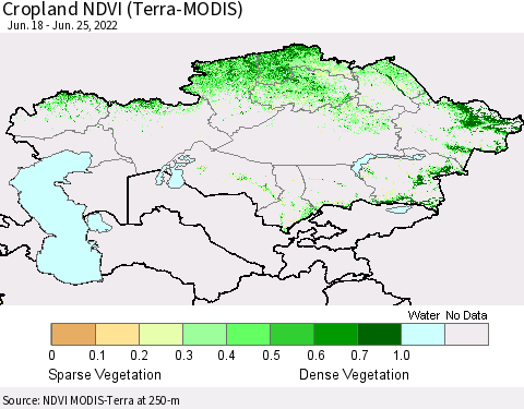 Kazakhstan Cropland NDVI (Terra-MODIS) Thematic Map For 6/18/2022 - 6/25/2022