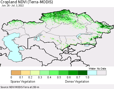 Kazakhstan Cropland NDVI (Terra-MODIS) Thematic Map For 6/26/2022 - 7/3/2022