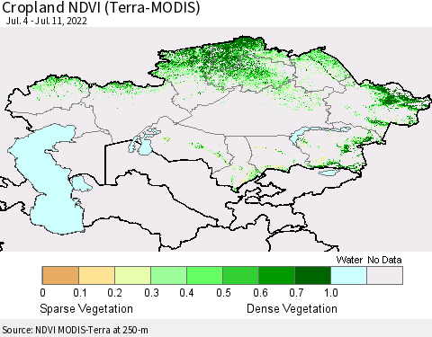 Kazakhstan Cropland NDVI (Terra-MODIS) Thematic Map For 7/4/2022 - 7/11/2022