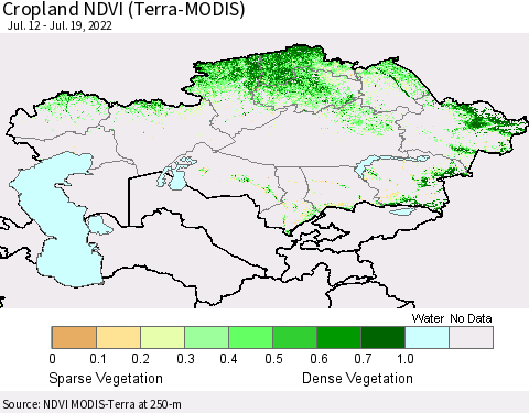 Kazakhstan Cropland NDVI (Terra-MODIS) Thematic Map For 7/12/2022 - 7/19/2022