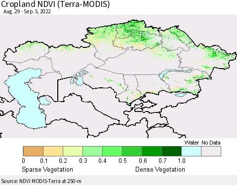 Kazakhstan Cropland NDVI (Terra-MODIS) Thematic Map For 8/29/2022 - 9/5/2022