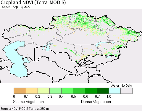 Kazakhstan Cropland NDVI (Terra-MODIS) Thematic Map For 9/6/2022 - 9/13/2022