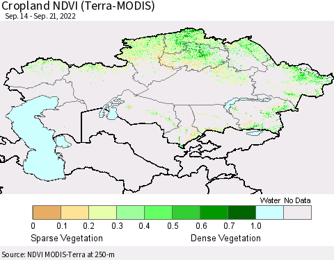 Kazakhstan Cropland NDVI (Terra-MODIS) Thematic Map For 9/14/2022 - 9/21/2022