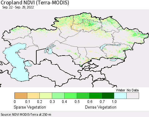 Kazakhstan Cropland NDVI (Terra-MODIS) Thematic Map For 9/22/2022 - 9/29/2022