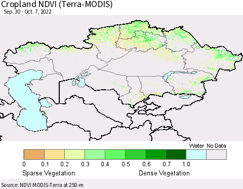 Kazakhstan Cropland NDVI (Terra-MODIS) Thematic Map For 9/30/2022 - 10/7/2022