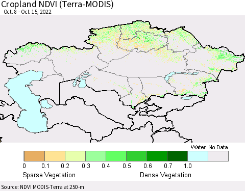 Kazakhstan Cropland NDVI (Terra-MODIS) Thematic Map For 10/8/2022 - 10/15/2022