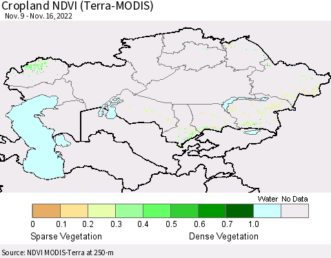 Kazakhstan Cropland NDVI (Terra-MODIS) Thematic Map For 11/9/2022 - 11/16/2022