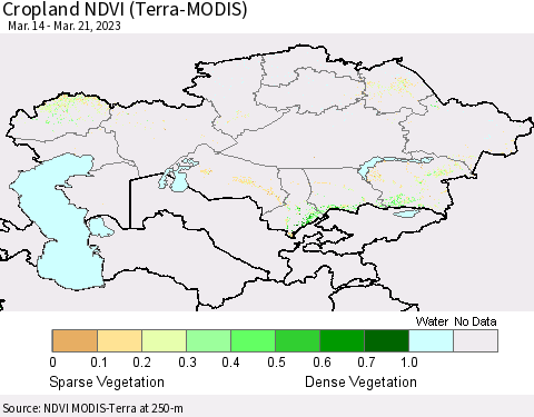 Kazakhstan Cropland NDVI (Terra-MODIS) Thematic Map For 3/14/2023 - 3/21/2023