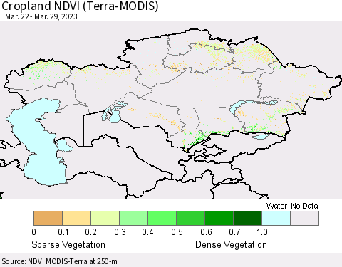 Kazakhstan Cropland NDVI (Terra-MODIS) Thematic Map For 3/22/2023 - 3/29/2023