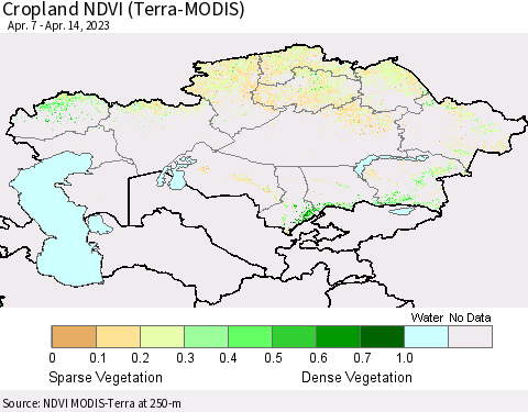 Kazakhstan Cropland NDVI (Terra-MODIS) Thematic Map For 4/7/2023 - 4/14/2023