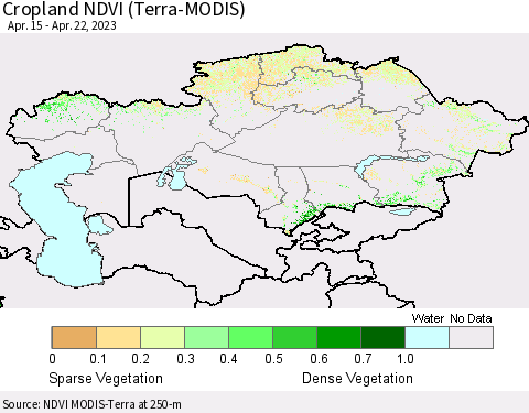 Kazakhstan Cropland NDVI (Terra-MODIS) Thematic Map For 4/15/2023 - 4/22/2023