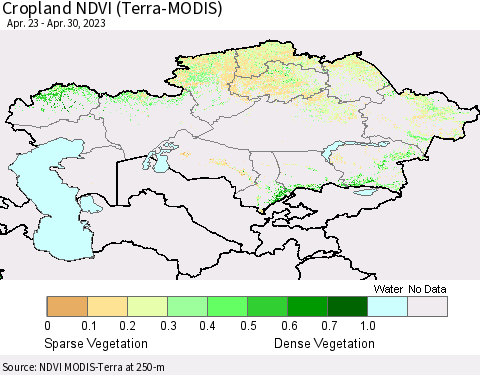Kazakhstan Cropland NDVI (Terra-MODIS) Thematic Map For 4/23/2023 - 4/30/2023