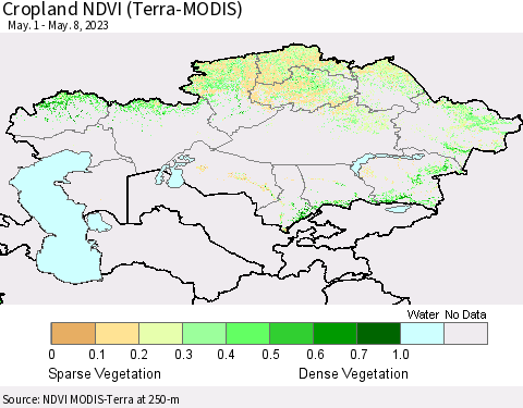 Kazakhstan Cropland NDVI (Terra-MODIS) Thematic Map For 5/1/2023 - 5/8/2023