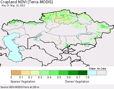Kazakhstan Cropland NDVI (Terra-MODIS) Thematic Map For 5/9/2023 - 5/16/2023